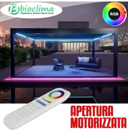 Pergole bioclimatiche con lamelle orientabili e movimento motorizzato , impianto led rgb di serie